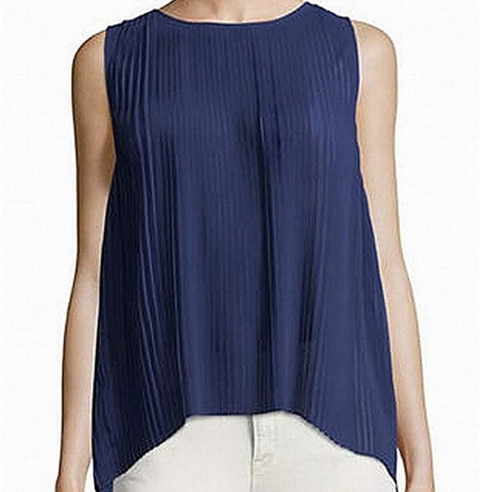 Halston Blue Pleated Flowy Tank NWT